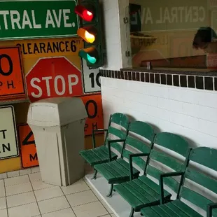 Seats from the Original Tigers stadium in lobby