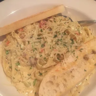 Paul's place pasta, complete with Alfredo and bacon.