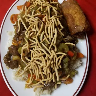 a plate of chinese food