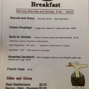 Updated breakfast menu as of 10/1/2021