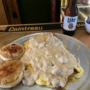 Try a Monster Omelet!  Served on a pizza pan because it's too large for a plate!!
