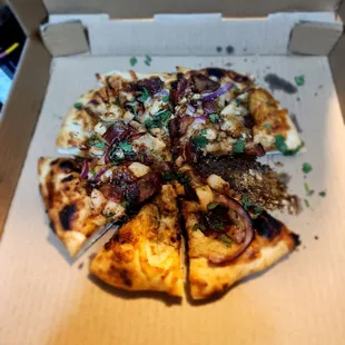 BBQ Chicken with thick cut bacon.