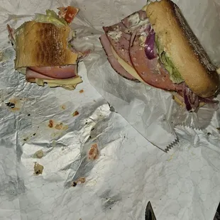 a half eaten sandwich
