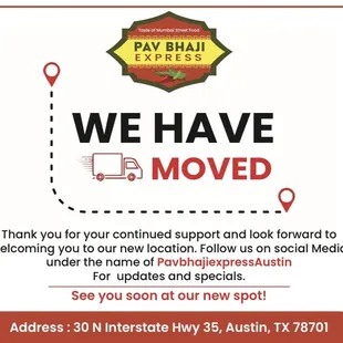 Now move from our location to our new location address is 
30 N Interstate Hwy 35, Austin, TX 78701