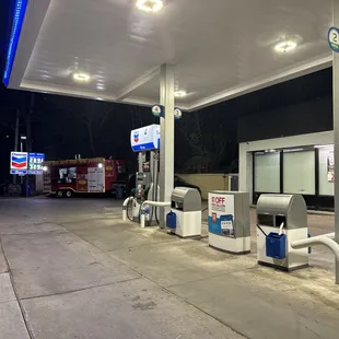 a gas station at night