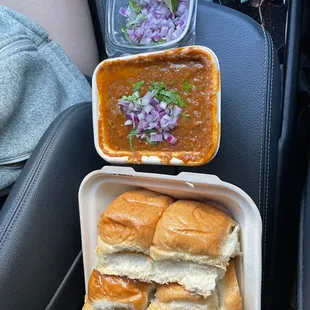 Spicy Baji (normal size) and extra pav (2 additional pieces of bread)