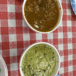 Chicken Curry (top) &amp; palak paneer (bottom)