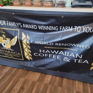 a banner on the counter