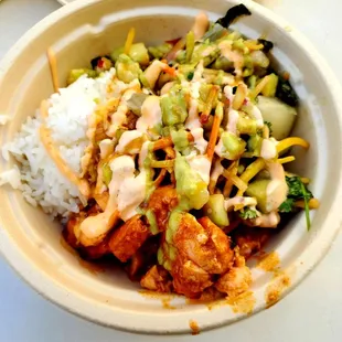 Salmon Bowl with bok choy.