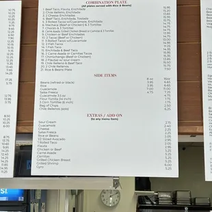 menus and prices