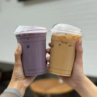 ig: @whatsviveating  |  ube latte and vanilla rose latte