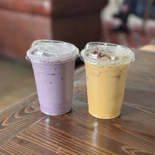 ig: @whatsviveating  |  ube latte and vanilla rose latte