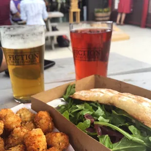 Sandwich and tots at fiction beer co