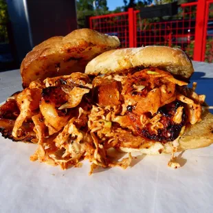 Shrimp and andouille sausage sandwich