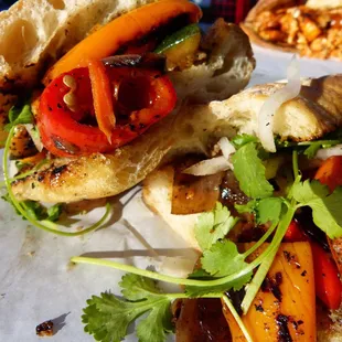 Roasted veggies on the vegetarian sandwich