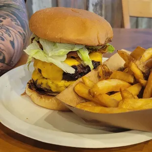 Double burger and fries