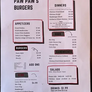 Paw Paw's Burgers - Chickasha, Oklahoma Menu