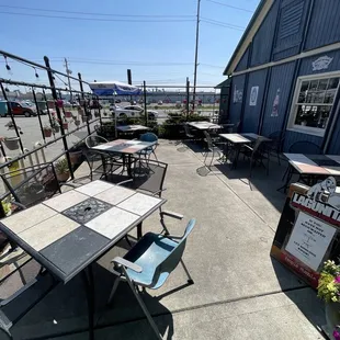 tables and chairs outside