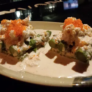 Blue crab and asparagus salad.