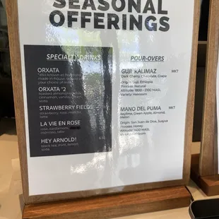 Seasonal menu