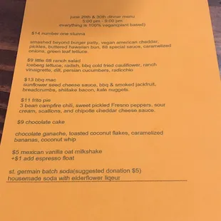 a menu for a restaurant