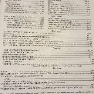 the menu of the restaurant