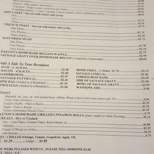 the menu of the restaurant