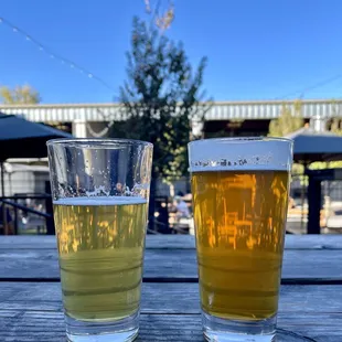 Enjoying an IPA and a Blond in the courtyard.