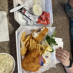 2-piece Cod, fries, clam chowder, coleslaw