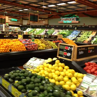 a produce section in a grocery store