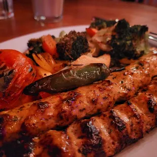 Broiled ground chicken kabob