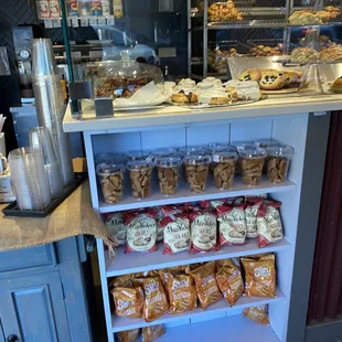 a display of baked goods