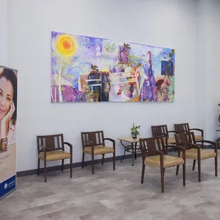 Waiting room in the Fresno office.  Art featured is by local artist, Dixie Salazar.