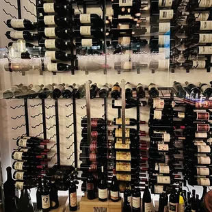 a display of wine bottles