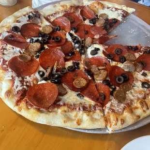 Pepperoni sausage and olives