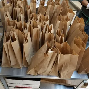 Bagging the brown bags for the fundraiser