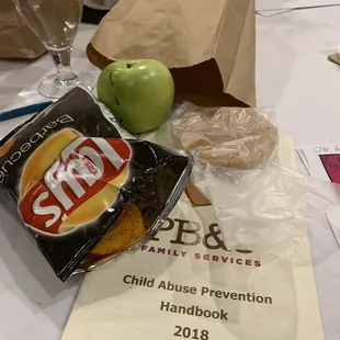 An appropriate lunch minus the delicious PB&amp;J sandwich I already ate at the 6th Annual Child Abuse Prevention Fundraiser.