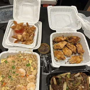 Crispy Cream Cheese Wonton (6 Pieces) 9. Salt and Pepper Chicken Wings Shrimp fried rice  69. Mongolian Beef