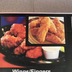 a menu for wings and fingers