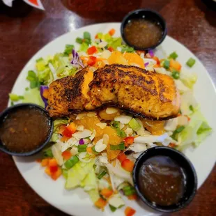 Canton Asian Salad with blackened salmon.