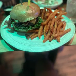 a burger and fries