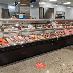 Meat and seafood counter.