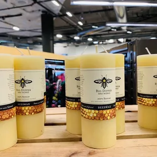 bees on beeswap candles