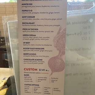 Smoothie menu