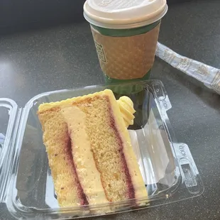 Cake slices ($4.99) and drip coffee available