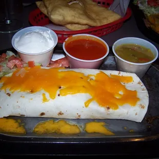 Combination Burrito Carnitas &amp; refried beans.