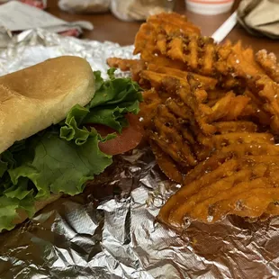 Fried chicken and sweet potato fries