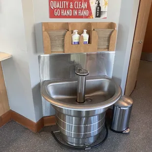 Hand wash station in dining room. Excellent