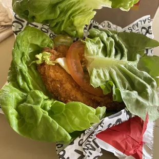 Chicken sandwich in lettuce buns