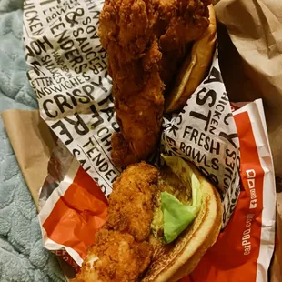 a fried chicken sandwich and fries
